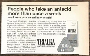 1969 Trialka Antacid Tablets Print Ad More Than An Ordinary Antacid - Picture 1 of 1