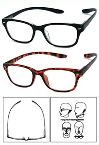 Marco cuadrado retro unisex Primavera Temple Clear Len Gafas de lectura Cuello colgante RG11 - Imagen 1 de 14