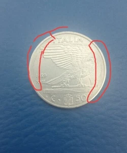 MONETA RARA DA 50 CENT. 1939 CON VARI ERRORI DI CONIO, ZIGRINATURA, DOPPIO BORD - Foto 1 di 15