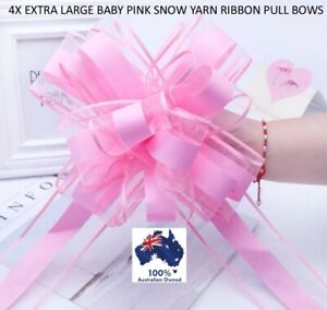 4X BABY PINK EXTRA LARGE ORGANZA PULL BOW RIBBON BABY SHOWER PRESENT DECORATION 