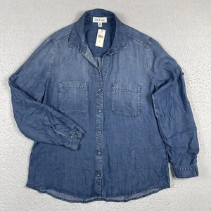 Anthropologie Cloth & Stone Shirt Womens Medium Blue Chambray Button Up Denim - Picture 1 of 15