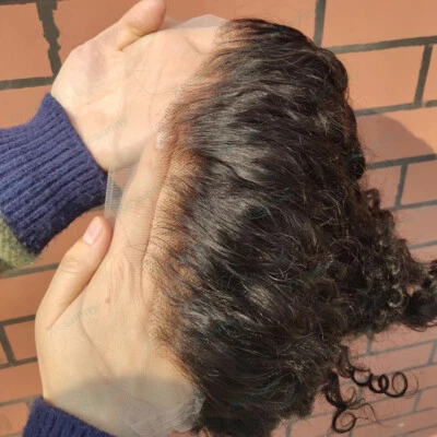 Peluca de cabello humano de encaje completo 360 pelucas rizadas negras de aspecto natural prearrancadas Foto 1 de 4