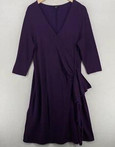 TALBOTS Dress 12 Wool Ponte Stretch Faux Wrap Knee Length 3/4 Sleeve Purple - Picture 1 of 13