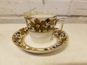 Austrian Porcelain Cup and Saucer with Floral Decorations and Gold Trim - Picture 1 of 10