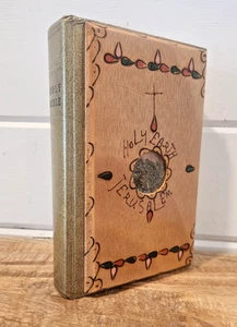 Vintage Made In Israel Wooden Cover Bible Jerusalem Holy Earth and Jordan Water - Picture 1 of 14