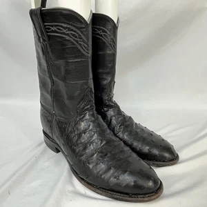 JUSTIN BLACK EXOTIC FULL QUILL OSTRICH ROPER WESTERN COWBOY BOOTS SIZE 8.5EE USA - Picture 1 of 10