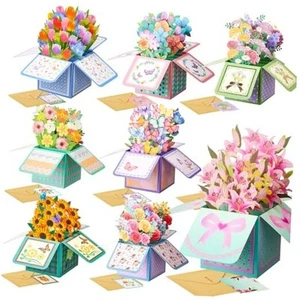 8 Sets Flower Pop up Card Mother's Day Popup Floral Greeting Cards 3D Paper - Picture 1 of 7