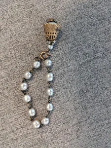 Miriam Haskell Baroque Pearl Bracelet Rhinestone Old Clasp Dangle Charm Unsigned - Picture 1 of 13