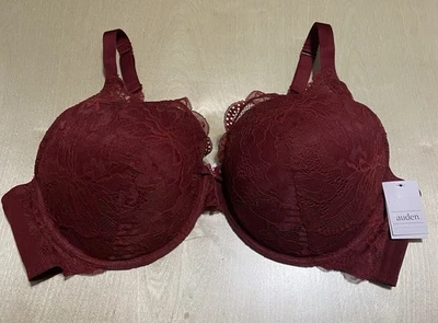 Бюстгальтер на косточках женский Auden размер 46D красный увеличенный размер Sublime кружевной пуш-ап погружение - Изображение 1 из 4