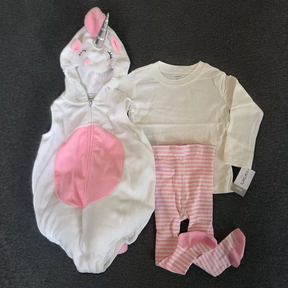 Fantasia Carter’s Halloween pequeno unicórnio tamanho 24M bebê menina pelúcia com capuz nova com etiquetas - Imagem 1 de 4