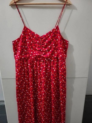 Madewell Jumpsuit Womens 14 Red Ruched Wide Prairie Posies Printed Cami Strappy - Image 1 of 4
