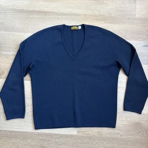 Patrick James Sweater Mens M Navy Blue 100% Zephyr Wool V-Neck Knit Vintage - Picture 1 of 6