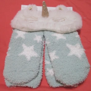 Youth Girls One Sz Fits Most Unicorn Eye Mask/crew Sock Set-lt green/ white-NWT - Picture 1 of 8