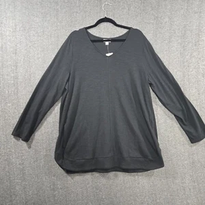 Neu mit Etikett J Jill Tunika Oberteil schwarz V-Ausschnitt Taschen Stretch Langarm Gr. XL Baumwolle - Bild 1 von 10