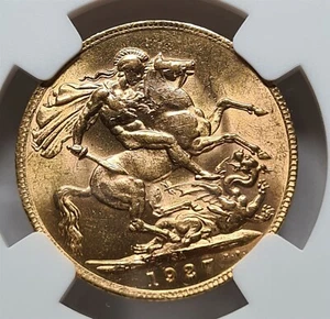 SOUTH AFRICA Britain GOLD 1 Sovereign 1927 NGC MS 64 UNC St. George V Dragon - Picture 1 of 4