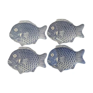 Fish Melaine Serving Plates Platters 12 x 8" Set of 4 Blue Sushi Tropical Summer - Picture 1 of 13