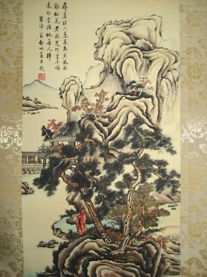 古老中国古董绘画卷轴在米纸上关于风景 作者 Qi Gong富生 — 第 1/4 张图片