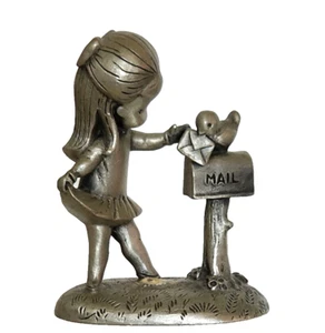 Hallmark Pewter Figurine 1980 Joan Walsh Anglund Girl Mailbox Happy Thoughts - Picture 1 of 3