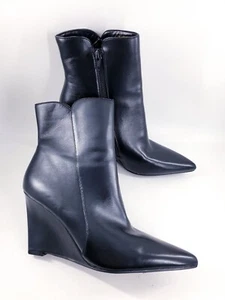 Lipsy size 6 (39) black faux leather side zip wedge heel ankle boots - Picture 1 of 10