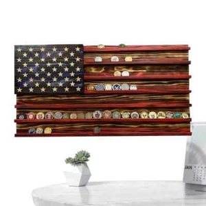 Espositore monete legno vintage bandiera americana supporto solido rack sfida da parete - Foto 1 di 24
