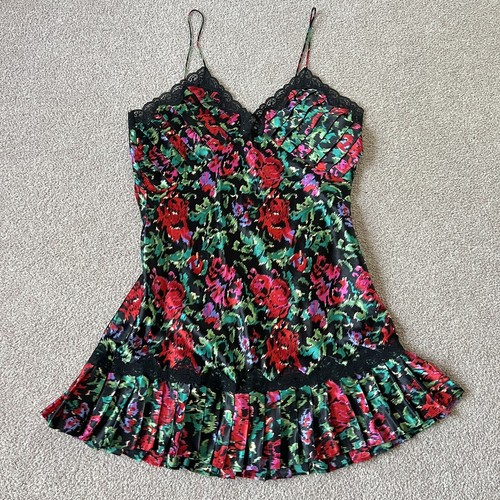 UNDERCOVER Abito vintage Victoria’s Secret etichetta oro floreale midi slip orlo pizzo plissettato M