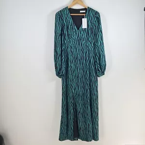 NEW Honey and Beau womens effortless maxi dress size 10 teal zebra stripe 082576 - Picture 1 of 12
