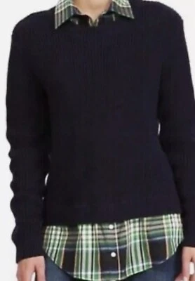 Suéter Ralph Lauren Azul Marino A Cuadros Capas Cola Camisa Manga Larga Talla Pequeña Años 90 Foto 1 de 4