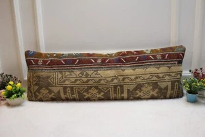 Patchwork Design Turkish Rug Pillow Case, 12x36 inc Long Lumbar Pillow, Vintage - Picture 1 of 8