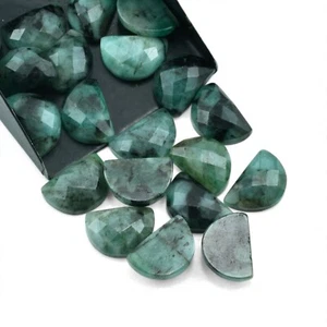 Genuine Emerald Gemstone Faceted Cabochon 9X12 mm D Shape Flat Back Stone - Picture 1 of 8
