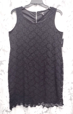 1X-0X ALFANI BLACK KNIT CROCHET OPEN WORK LACE EXPOSED ZIPPER SHEATH SHIFT DRESS - Image 1 of 4
