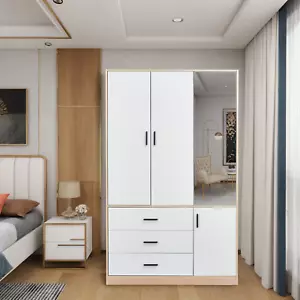 Wood Wardrobe Armoire Cabinet3 Door | White Tall Wardrobe Closet With Drawers - Picture 1 of 8
