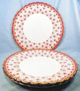 3 Spode Fleur de Lis Lys Dinner Plates Y7481 Red Bone China Gold Trim Plate - Picture 1 of 5