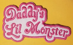Daddy's Lil Monster Embroidered Patch approx 2x3.5" iron or sew - Picture 1 of 2