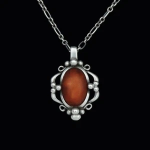 Georg Jensen. Sterling Silver Pendant with Amber. - Picture 1 of 4