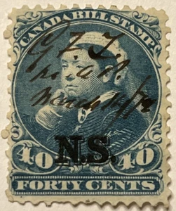 Rare Scarce CANADA NOVA SCOTIA Overprint N.S. ON 40¢ Forty Cents BILL STAMP 1869 - Picture 1 of 3