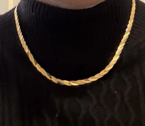 14K Gold Italy Braided Herringbone 2 Tone Multi Color Necklace Chain 18” 7.4g - Picture 1 of 11