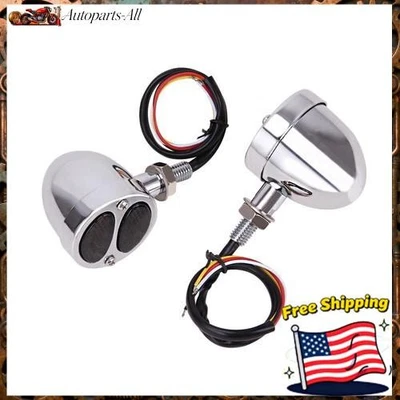 2X Luz trasera intermitente de freno de bala LED cromada para motocicleta Harley Foto 1 de 4