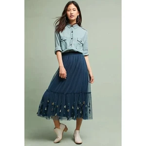 Anthropologie Maeve Gr. S blau Masti Quaste Midi Rock Boho Festival - Bild 1 von 7