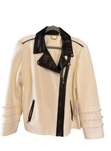 Chicos Blazer Jacket Womens Large white l Ivory Print Ruffle Trim lux - Picture 1 of 7