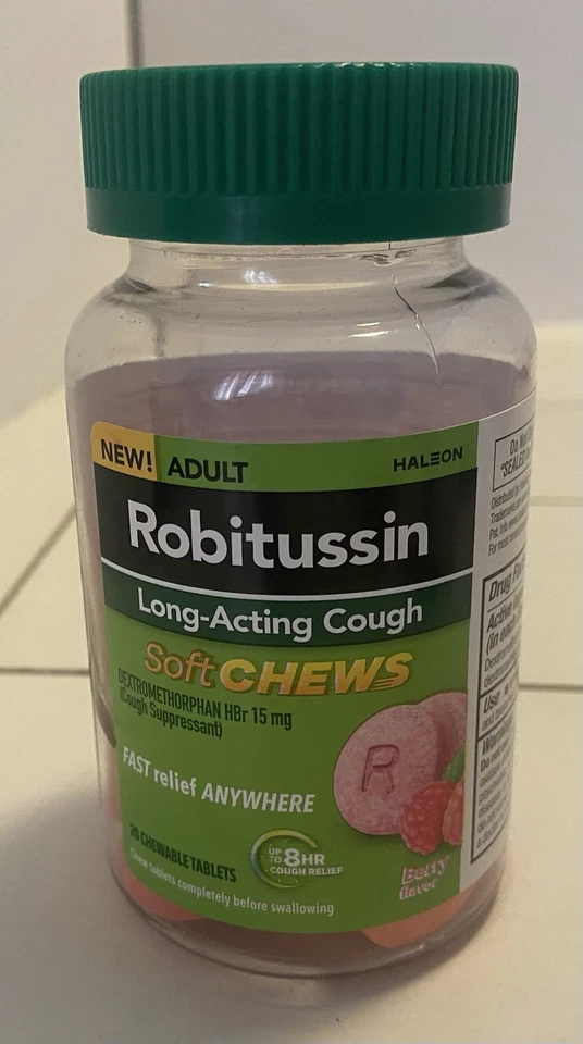 Robitussin longa ação alívio da tosse sabor baga fria 20 mastigações macias - Imagem 1 de 4