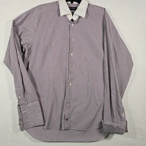 David Donahue Dress Shirt Mens XL 17  36/ 37 Red And Blue Stripes French Cuffs  - Picture 1 of 6