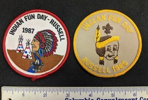 Two 1986 1987 Indian Fun Day RUSSELL BSA Scout Patches BSA0011 - Picture 1 of 2