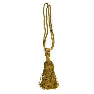 Single Tassel Double Rope Curtain Drapery Tieback Holdback Gold 6" - Picture 1 of 6