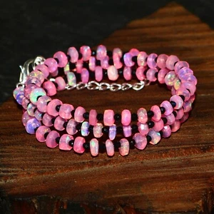 Natural Pink Opal Faceted Beads & Black Spinel 925 Sterling Silver Necklace. - Bild 1 von 3