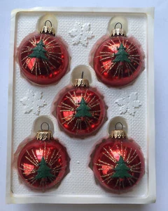 Vtg Christmas 5 Glass Ornament Red Green Tomato Tree Glas Baumschmuck Germany - Picture 1 of 6
