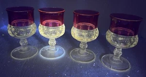 4 VTG Tiffin-Franciscan King Crown Ruby Thumbprint Manganese Glass 5.5” Goblets - Picture 1 of 18