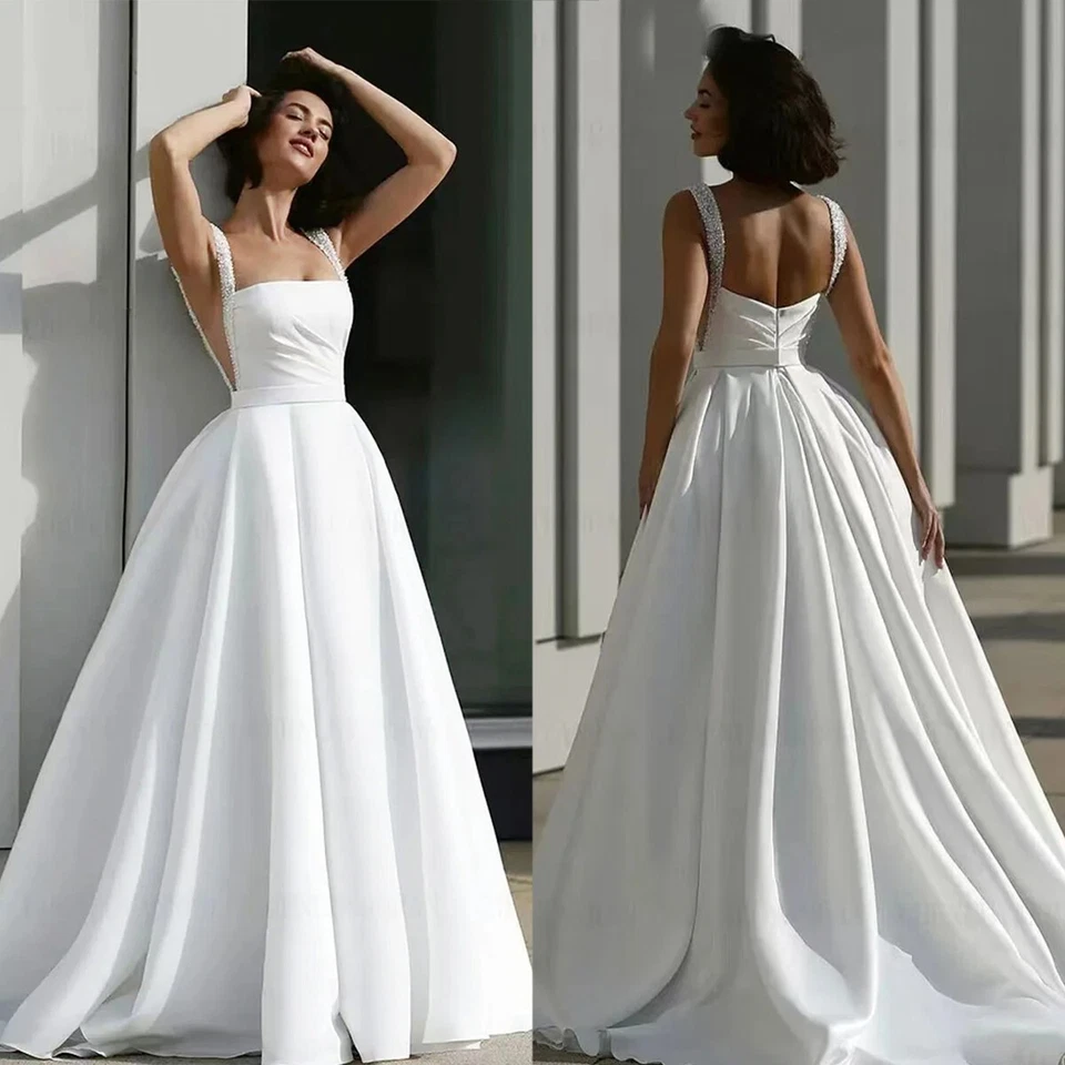 Wedding Dresses Bridal Gowns Sleeveless A Line Beading Sheath Straps Bride Dress - Image 1 of 4