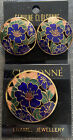 Vintage Cloisonne Earrings & Matching Brooch Blue Floral 2 (Christmas Gift Idea)