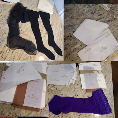 ¡Nuevo! Lote de 5 Medias Transparentes Medias Finas Victoria Secret De Colección Talla S Púrpura Negro Foto 1 de 4