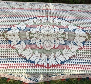 Antique Jacquard Woven Wool Coverlet Pennsylvania Americana Homespun 75”X 85” - Picture 1 of 19